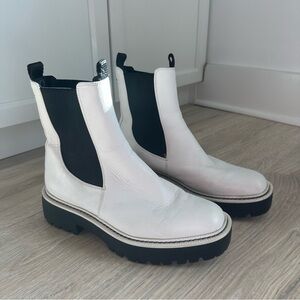 Sam Edelman white leather Laguna Chelsea chunky sole boots